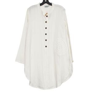 NWT Cheyenne Linen Tunic Top L/XL Ivory Button Minimalist Lagenlook Art To Wear